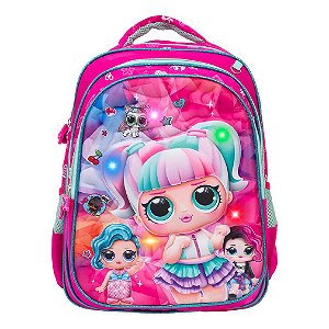 Mochila Infantil Feminina Lol Surprise 3D Led Alça Costas