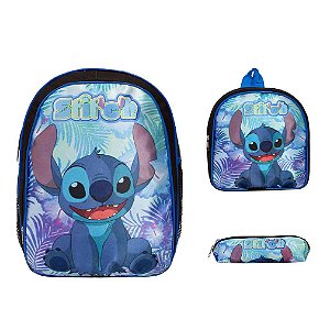 Kit Mochila Infantil Masculina Stitch Costas Tam G Cor Preta