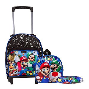 Kit Mochila Infantil Menino Rodinha Super Mario Pequena