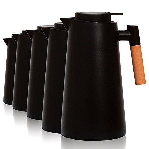 Kit 5 Garrafa Térmica Nórdica Cabo De Madeira 1l Cor Preta