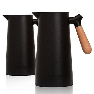 2 Garrafa Térmica 1l Cabo De Madeira Com Botão De Despejo