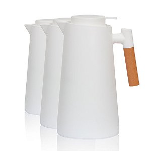 3 Garrafa Térmica A Vácuo 1 Litro Cabo De Madeira Cor Branca