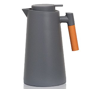 Garrafa Térmica Café 1 Litro Cabo Madeira Nórdica Cor Cinza