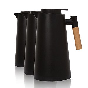 Kit 3 Garrafa Térmica Café 1l Medidor Digital Cor Preta