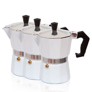 Kit 3 Cafeteira Estilo Italiana 450ml Em Alumínio Cor Branca