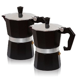 Kit 2 Cafeteira Italiana 450ml Café Expresso Cor Preta