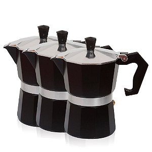 Kit 3 Cafeteira Italiana De Alumínio 6 Xícaras Cor Preta