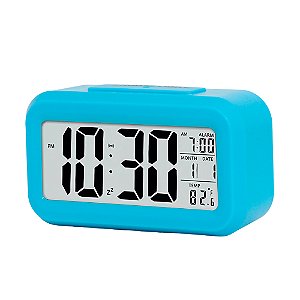 Relógio Digital Despertador Retangular Mesa Cabeceira Azul