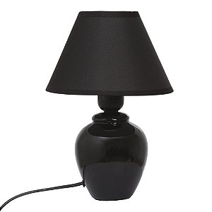 Abajur De Quarto Cerâmica Cúpula Tecido Cor Preto Clássico