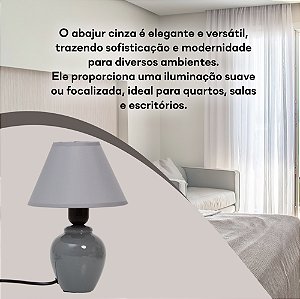Abajur De Cerâmica Para Quarto Mesa Criado Mudo Cor Cinza