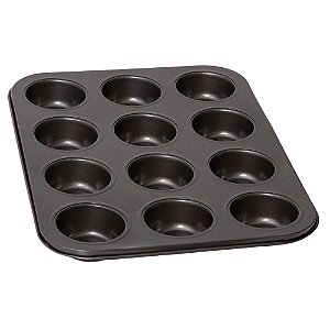 Forma Para Cupcakes 12 Cavidades Antiaderente Cor Preta