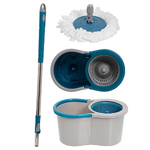 Mop Giratório Com Centrífuga E Cabo Em Inox Cor Cinza Azul