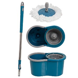 Mop Giratório Limpeza Geral Rodo Com Balde Centrífuga Azul