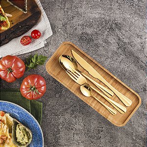 Bandeja De Bambu Retangular Para Servir Decorar 12x24 Cm