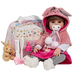 Boneca Tipo Reborn Bebê Realista Coelhinha Enxoval Completo