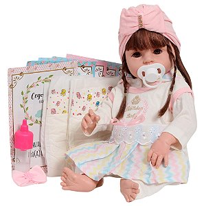 Bebê Reborn Boneca Realista Cabelo Castanho 100% Vinil Linda
