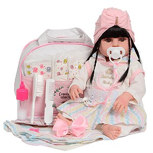 Boneca Bebê Reborn Morena Realista Com Bolsa + Acessórios