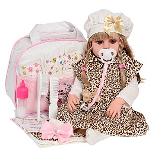 Bebê Reborn Boneca Realista Loira Conjunto Oncinha Completo