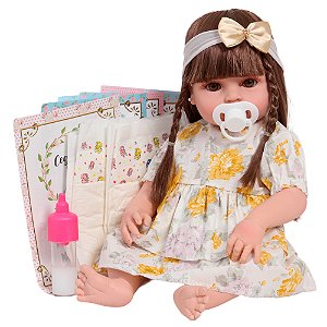 Bebê Tipo Reborn Boneca Realista Vestido Florido 13 Itens