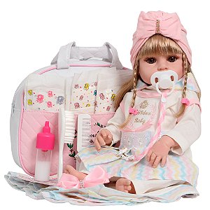 Boneca Reborn Loira Com Bolsa Enxoval Arco Íris Completo