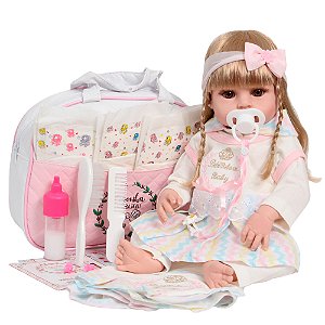 Boneca Reborn Bebê Loira 100% Vinil Siliconado + Acessórios