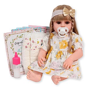 Bebê Reborn Boneca Loira Menina Linda Kit 13 Acessórios