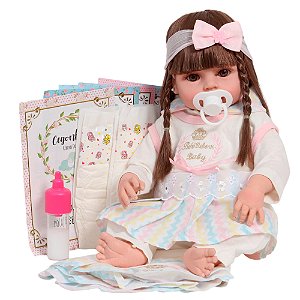 Boneca Reborn Realista Corpo Vinil + Itens Chupeta Mamadeira