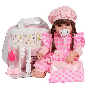 Boneca Bebê Reborn Valentina Enxoval Completo Com Bolsa