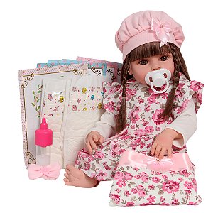 Bebê Reborn Boneca Valentina Conjunto Florido 13 Acessórios