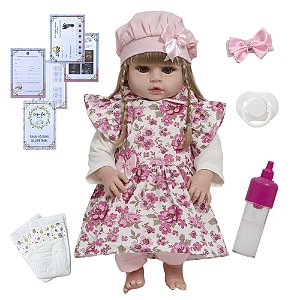 Bebê Reborn Boneca Negra Enxoval Completo Vestido Florido