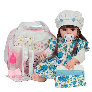 Bebê Reborn Realista Enxoval Azul Completo Bolsa Acessórios