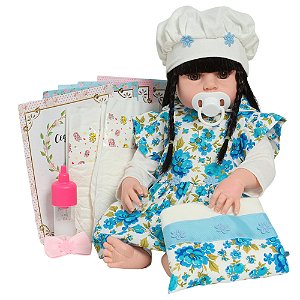 Boneca Bebê Reborn Realista Cabelo Preto Enxoval 13 Itens