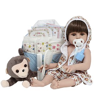 Bebê Reborn Boneco Arthur Enxoval Saída De Banho Macaquinho