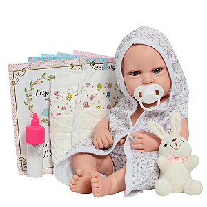 Boneca Reborn Bebê Realista Careca Com Saída De Banho Coelho