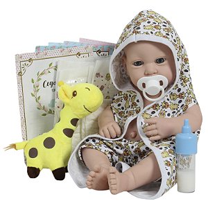 Bebê Reborn Menino Recém Nascido Com Roupão Girafinha Fofo