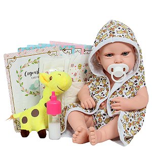 Boneca Bebê Reborn Realista Com Saída De Banho Girafinha