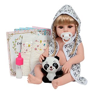 Boneca Reborn Bebê Menina Loira Saída De Banho Pandinha