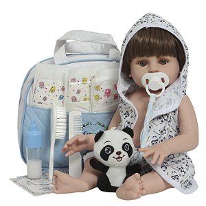 Bebê Reborn Menino Enxoval Saída De Banho Panda Completo