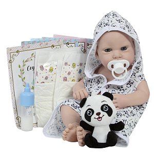 Boneco Bebê Reborn Realista Careca 43cm Roupão Pandinha
