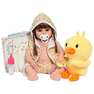 Boneca Bebê Reborn Menina Linda Com Saída De Banho Patinho