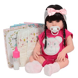 Boneca Reborn Morena Corpo Realista Pode Dar Banho + Itens