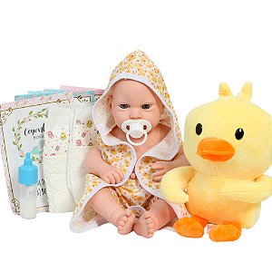 Boneco Reborn Realista Menino Careca Com Roupão De Patinho