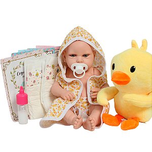 Boneca Reborn Realista Menina Recém Nascida Roupão Patinho