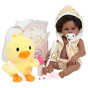 Bebê Reborn Boneca Negra Saída De Banho Patinho Completa