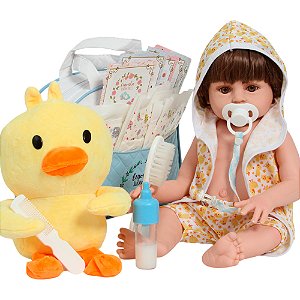 Boneco Reborn Realista 46cm Corpo Vinil Roupão Patinho