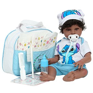 Bebê Reborn Negro Recém Nascido Enxoval Completo Stitch