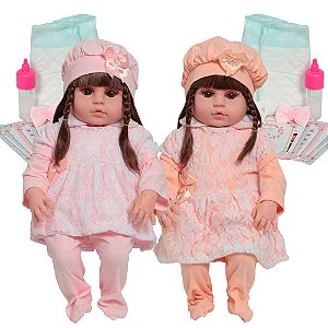 Bebê Reborn Boneca Realista Gêmeas Com Conjuntinho De Renda