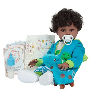 Boneco Reborn Negro Realista Com Girafinha Pelúcia 46cm