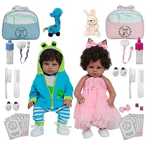 2 Bebê Reborn Casal Gêmeos Bailarina Coelhinha Jacarezinho