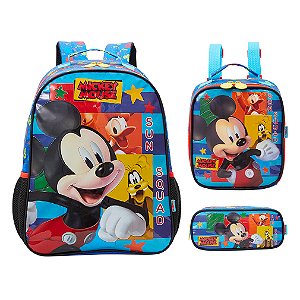 Kit Mochila Infantil Mickey Costas Lancheira Estojo Azul